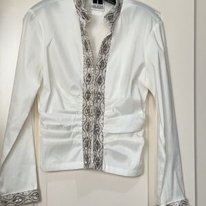 Tadashi Shoji White Blouse with Silver Accents